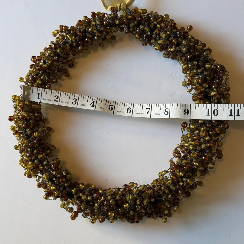Pottery Barn BEADED WREATH Country Holiday Christmas Gold Ribbon Hanger VTG